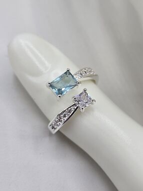 Swarovski Crystal Elements Silver Statement Ring Aquamarine Blue Size 8.5 Bridal